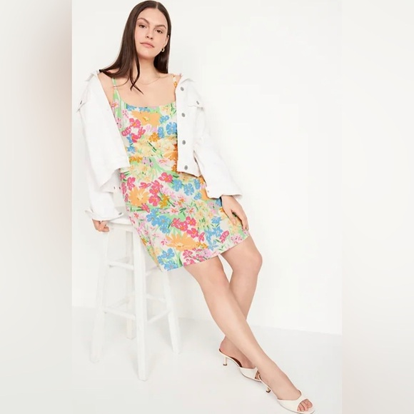 Old Navy Floral Linen Mini Dress Fit & Flare Euro Summer Multicolor Garden Girl - Picture 1 of 11